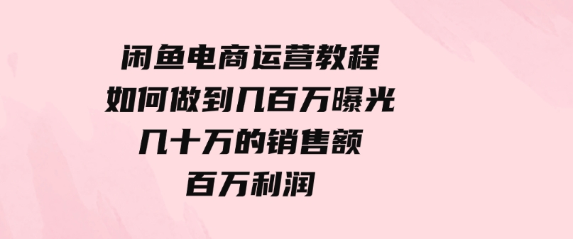 （9560期）闲鱼电商运营教程：如何做到几百万曝光，几十万的销售额，百万利润-财仔梦想资源网