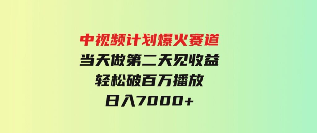 （9773期）中视频计划爆火赛道，当天做，第二天见收益，轻松破百万播放，日入7000+-财仔梦想资源网