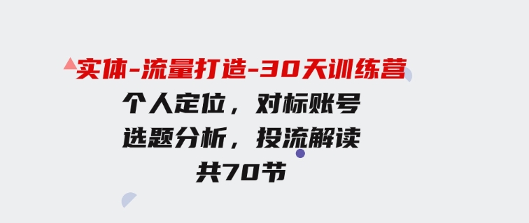 （9782期）实体-流量打造-30天训练营：个人定位，对标账号，选题分析，投流解读-70节-财仔梦想资源网
