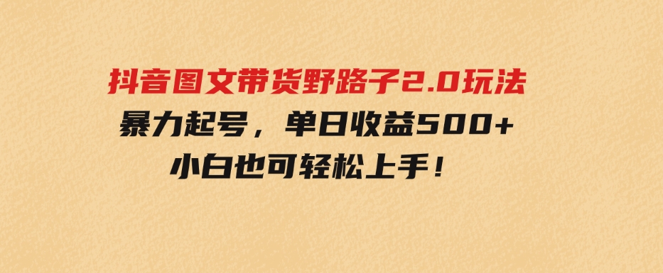 （9790期）抖音图文带货野路子2.0玩法，暴力起号，单日收益500+，小白也可轻松上手！-财仔梦想资源网