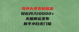 海外头条发帖掘金，轻松月入10000+，无脑搬运发布，新手小白无门槛-财仔梦想资源网