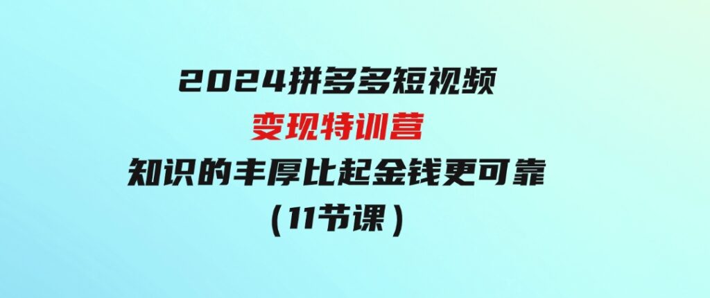 2024拼多多短视频变现特训营，知识的丰厚比起金钱更可靠（11节课）-财仔梦想资源网
