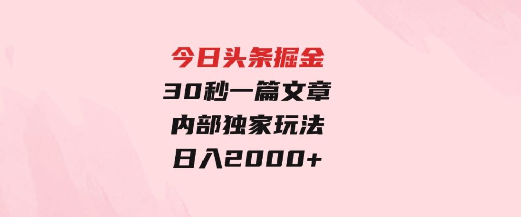 今日头条掘金，30秒一篇文章，内部独家玩法，日入2000+-财仔梦想资源网