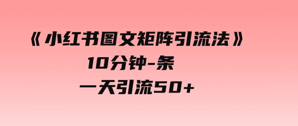 （9538期）《小红书图文矩阵引流法》10分钟-条，一天引流50+-财仔梦想资源网