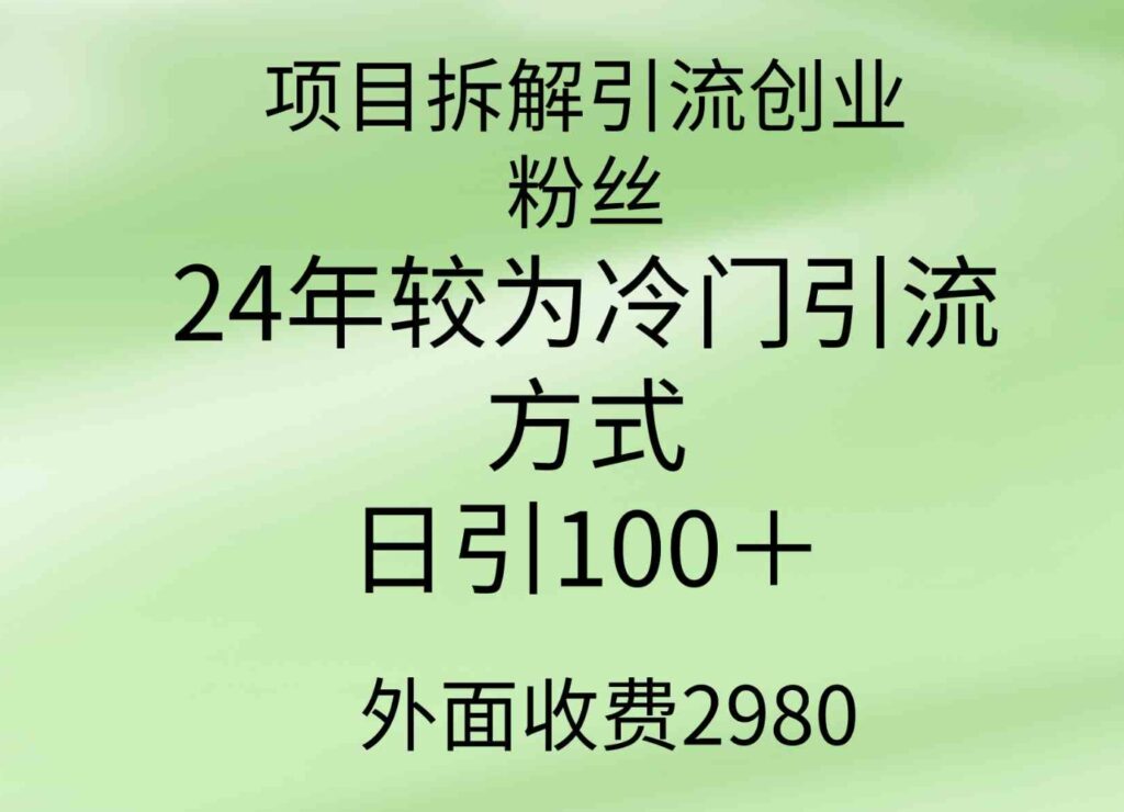 （9489期）项目拆解引流创业粉丝，24年较冷门引流方式，轻松日引100＋-财仔梦想资源网