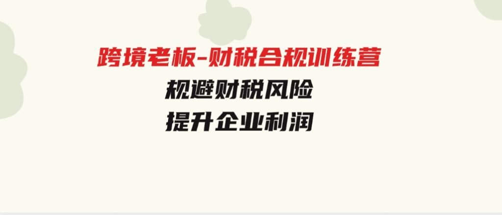 跨境老板-财税合规训练营，规避财税风险、提升企业利润-财仔梦想资源网