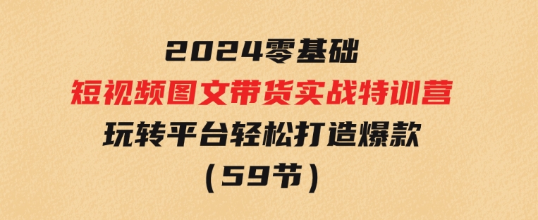 2024新课0基础短视频+图文带货实战特训营：玩转平台，轻松打造爆款（59节）-财仔梦想资源网