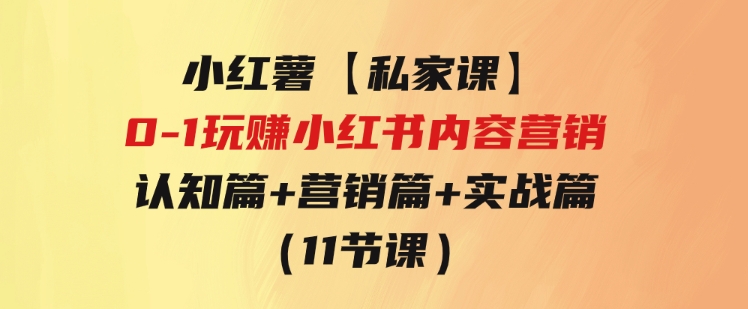 小红薯【私家课】0-1玩赚小红书内容营销，认知篇+营销篇+实战篇（11节课）-财仔梦想资源网