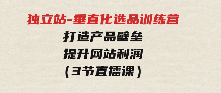 独立站-垂直化选品训练营，打造产品壁垒，提升网站利润（3节直播课）-财仔梦想资源网