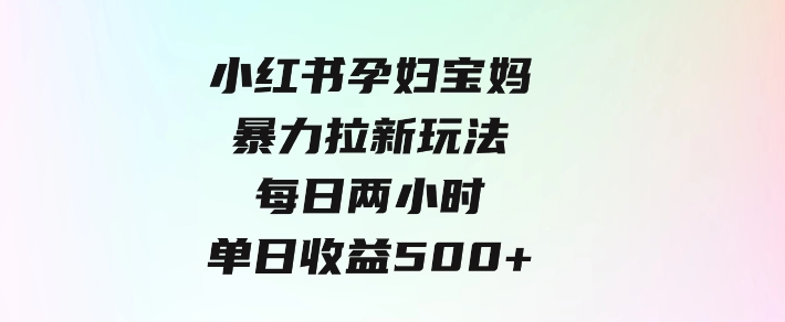 小红书孕妇宝妈暴力拉新玩法，每日两小时，单日收益500+-财仔梦想资源网