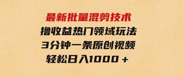 最新批量混剪技术撸收益热门领域玩法，3分钟一条原创视频，轻松日入1000＋-财仔梦想资源网