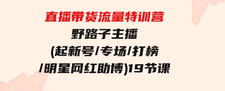 直播带货流量特训营，野路子主播(起新号/专场/打榜/明星网红助博)19节课-财仔梦想资源网