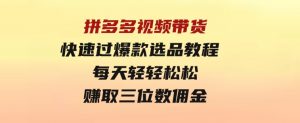 拼多多视频带货快速过爆款选品教程每天轻轻松松赚取三位数佣金-财仔梦想资源网