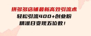 拼多多店铺最新高效引流术，轻松引流400+创业粉，精准日变现五位数！-财仔梦想资源网