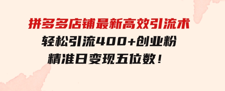 拼多多店铺最新高效引流术，轻松引流400+创业粉，精准日变现五位数！-财仔梦想资源网