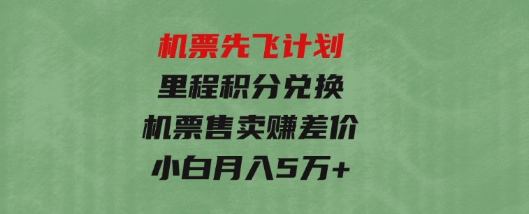 机票先飞计划！里程积分兑换机票售卖赚差价，利润空间巨大，小白月入5万+-财仔梦想资源网