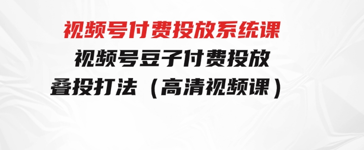视频号付费投放系统课，视频号豆子付费投放·叠投打法（高清视频课）-财仔梦想资源网