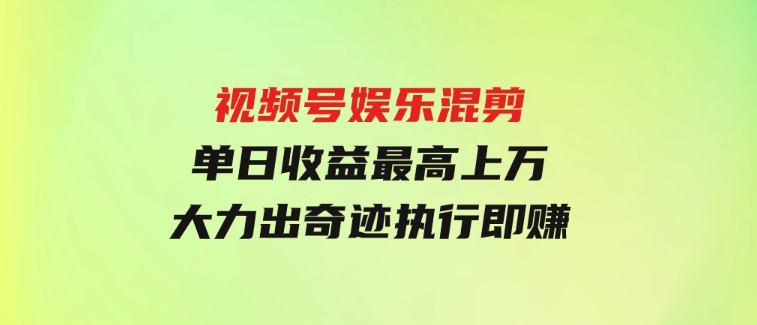 视频号娱乐混剪单日收益最高上万大力出奇迹执行即赚-财仔梦想资源网