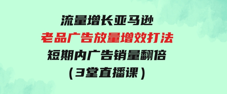 流量增长亚马逊老品广告放量增效打法，短期内广告销量翻倍（3堂直播课）-财仔梦想资源网