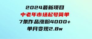 2024最新项目，中老年市场，起号简单，7条作品涨粉4000+，单月变现2.8w-财仔梦想资源网