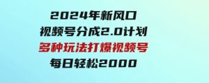 2024年新风口，视频号分成2.0计划，多种玩法打爆视频号，每日轻松2000-财仔梦想资源网