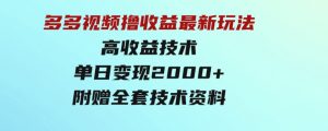 多多视频撸收益最新玩法，高收益技术，单日变现2000+，附赠全套技术资料-财仔梦想资源网