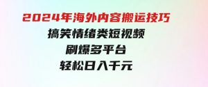 2024年海外内容搬运技巧,搞笑情绪类短视频刷爆多平台,轻松日入千元-财仔梦想资源网