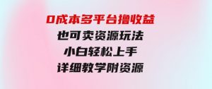 0成本多平台撸收益也可卖资源玩法，小白轻松上手。详细教学日入500+附资源-财仔梦想资源网