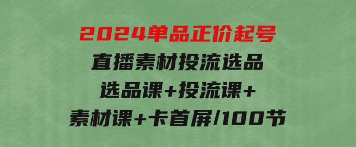 2024单品正价起号，直播素材投流选品：选品课+投流课+素材课+卡首屏/100节-财仔梦想资源网