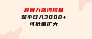 最暴力蓝海项目，知乎日入3000+，可批量扩大-财仔梦想资源网