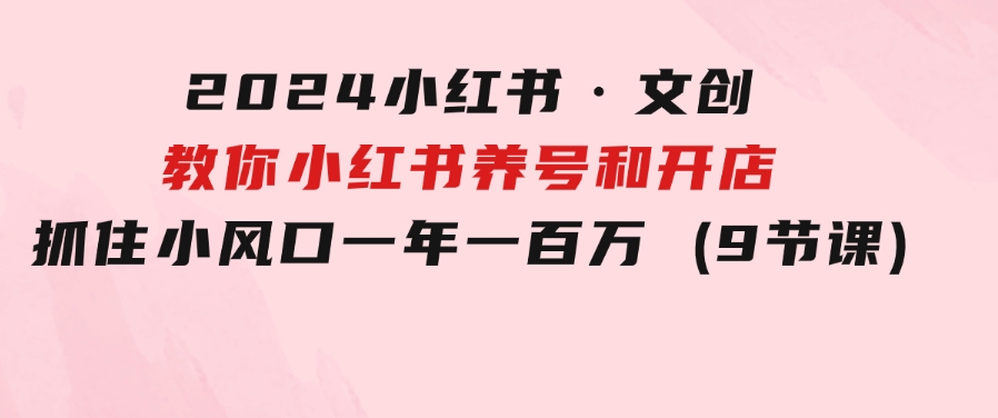 2024小红书·文创：教你小红书养号和开店、抓住小风口一年一百万(9节课)-财仔梦想资源网