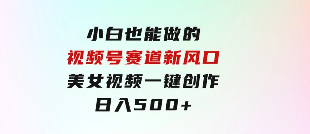 小白也能做的视频号赛道新风口，美女视频一键创作，日入500+-财仔梦想资源网