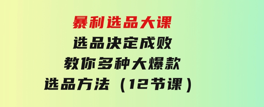 暴利选品大课：选品决定成败，教你多种大爆款选品方法（12节课）-财仔梦想资源网