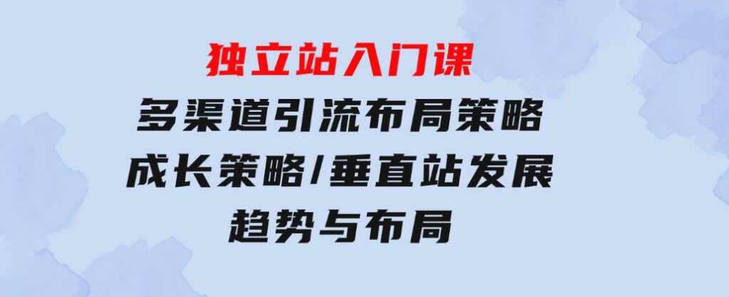 独立站入门课：多渠道引流布局策略/成长策略/垂直站发展趋势与布局-财仔梦想资源网