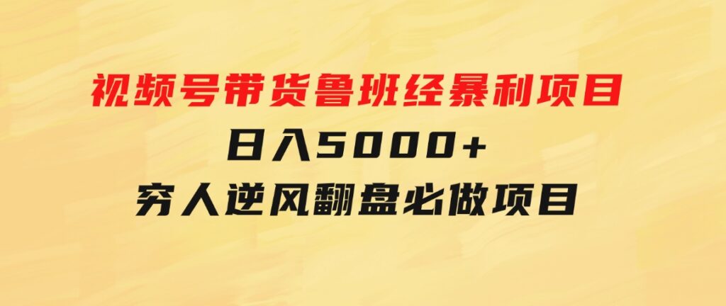 视频号带货鲁班经暴利项目，日入5000+，穷人逆风翻盘必做项目-财仔梦想资源网