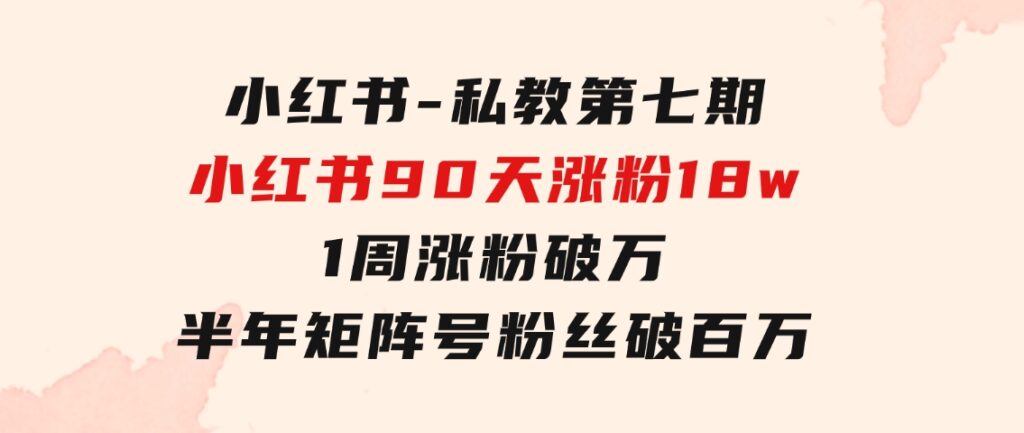 小红书-私教第七期，小红书90天涨粉18w，1周涨粉破万半年矩阵号粉丝破百万-财仔梦想资源网