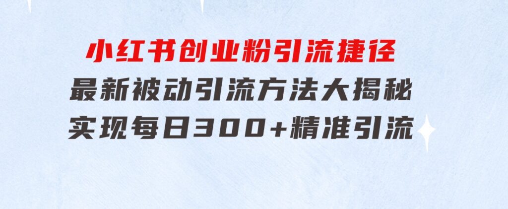 小红书创业粉引流捷径！最新被动引流方法大揭秘，实现每日300+精准引流-财仔梦想资源网