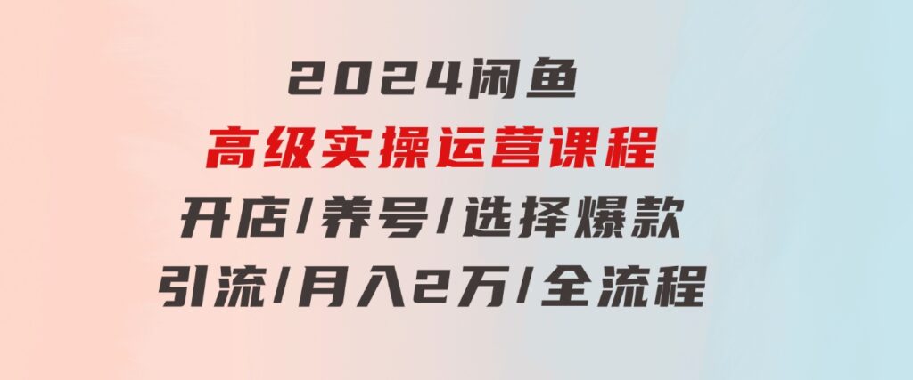 2024闲鱼高级实操运营课程：开店/养号/选择爆款/引流/月入2万/全流程-财仔梦想资源网