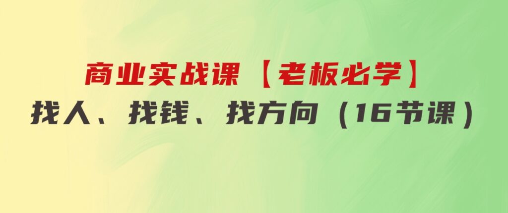商业实战课【老板必学】：找人、找钱、找方向（16节课）-财仔梦想资源网