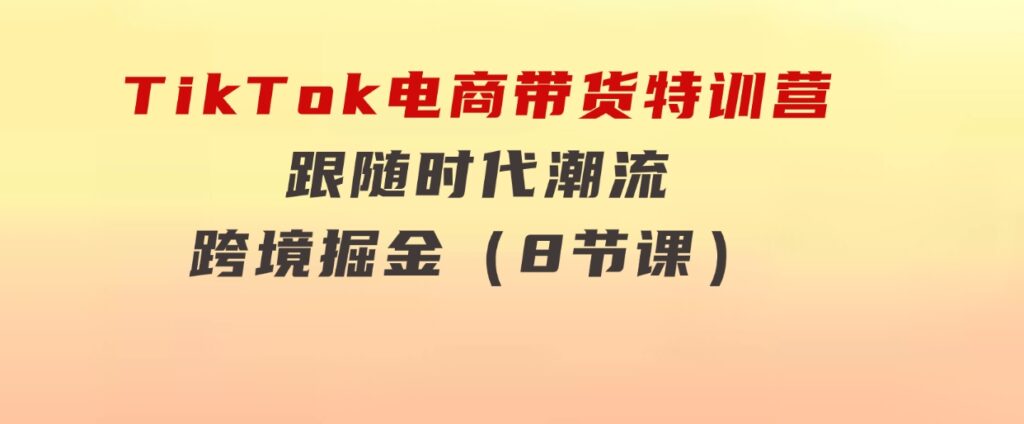 TikTok电商带货特训营，跟随时代潮流，跨境掘金（8节课）-财仔梦想资源网