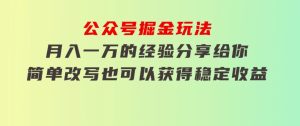 公众号掘金玩法，月入一万的经验分享给你，简单改写也可以获得稳定收益-财仔梦想资源网