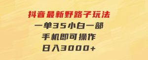 抖音最新野路子玩法，一单35，小白一部手机即可操作，，日入3000+-财仔梦想资源网