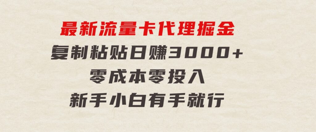 最新流量卡代理掘金，复制粘贴日赚3000+，零成本零投入，新手小白有手就行-财仔梦想资源网