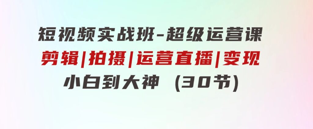 短视频实战班-超级运营课，|剪辑|拍摄|运营|直播|变现小白到大神(30节)-财仔梦想资源网