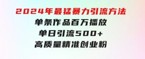 2024年最猛暴力引流方法，单条作品百万播放单日引流500+高质量精准创业粉-财仔梦想资源网