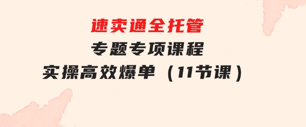 速卖通全托管专题专项课程，实操高效爆单（11节课）-财仔梦想资源网