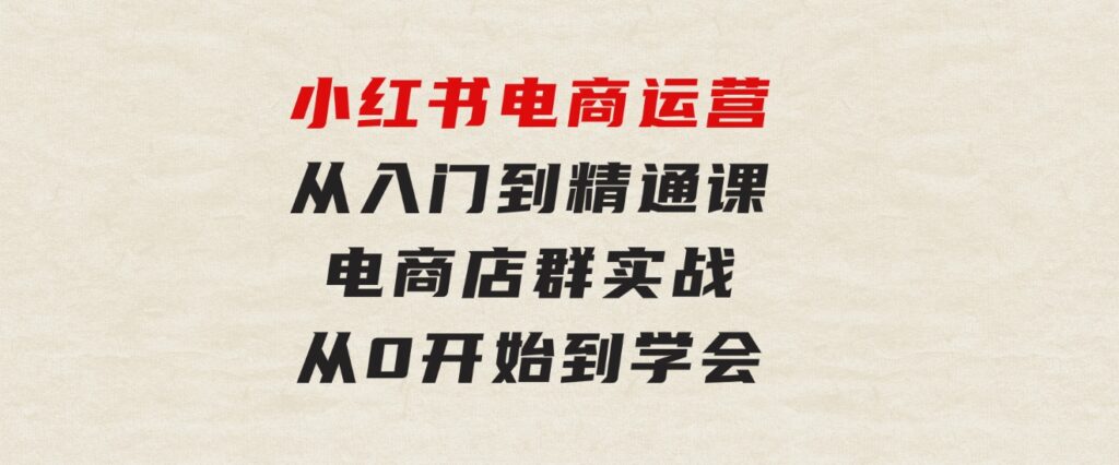 小红书电商运营从入门到精通课，电商店群实战，从0开始到学会-财仔梦想资源网