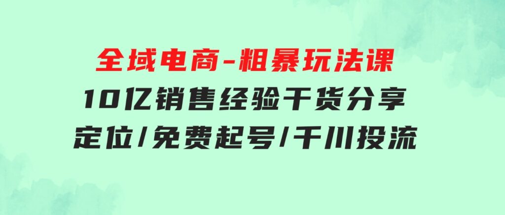 全域电商-粗暴玩法课：10亿销售经验干货分享！定位/免费起号/千川投流-财仔梦想资源网