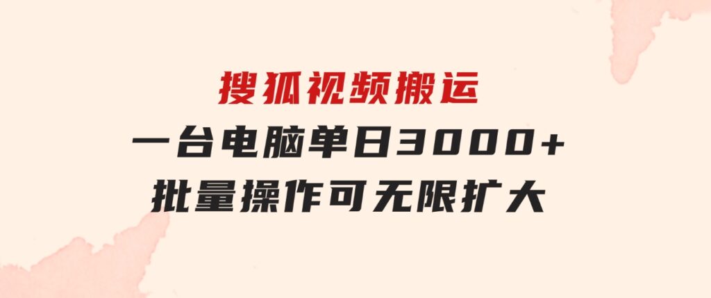 搜狐视频搬运，一台电脑单日3000+，批量操作，可无限扩大-财仔梦想资源网