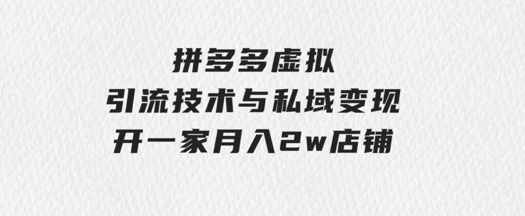 拼多多虚拟-引流技术与私域变现_拼多多教程：开一家月入2w店铺-财仔梦想资源网